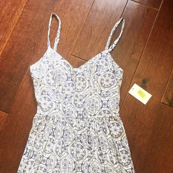 B.Darlin Paisley Print Corset Waist Fit-And-Flare Dress / Navy Blue & White - Picture 4 of 11